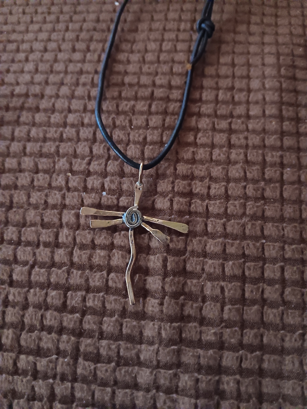 Handmade Gold-Tone Dragonfly Pendant Necklace - Black Cord